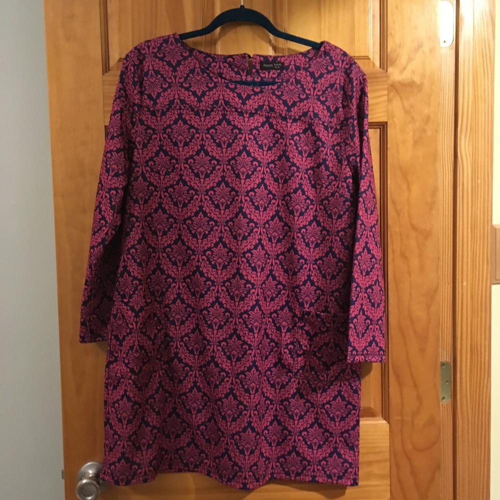 Mod Style 3/4 Sleeve Blue and Pink Mini Dress, XL